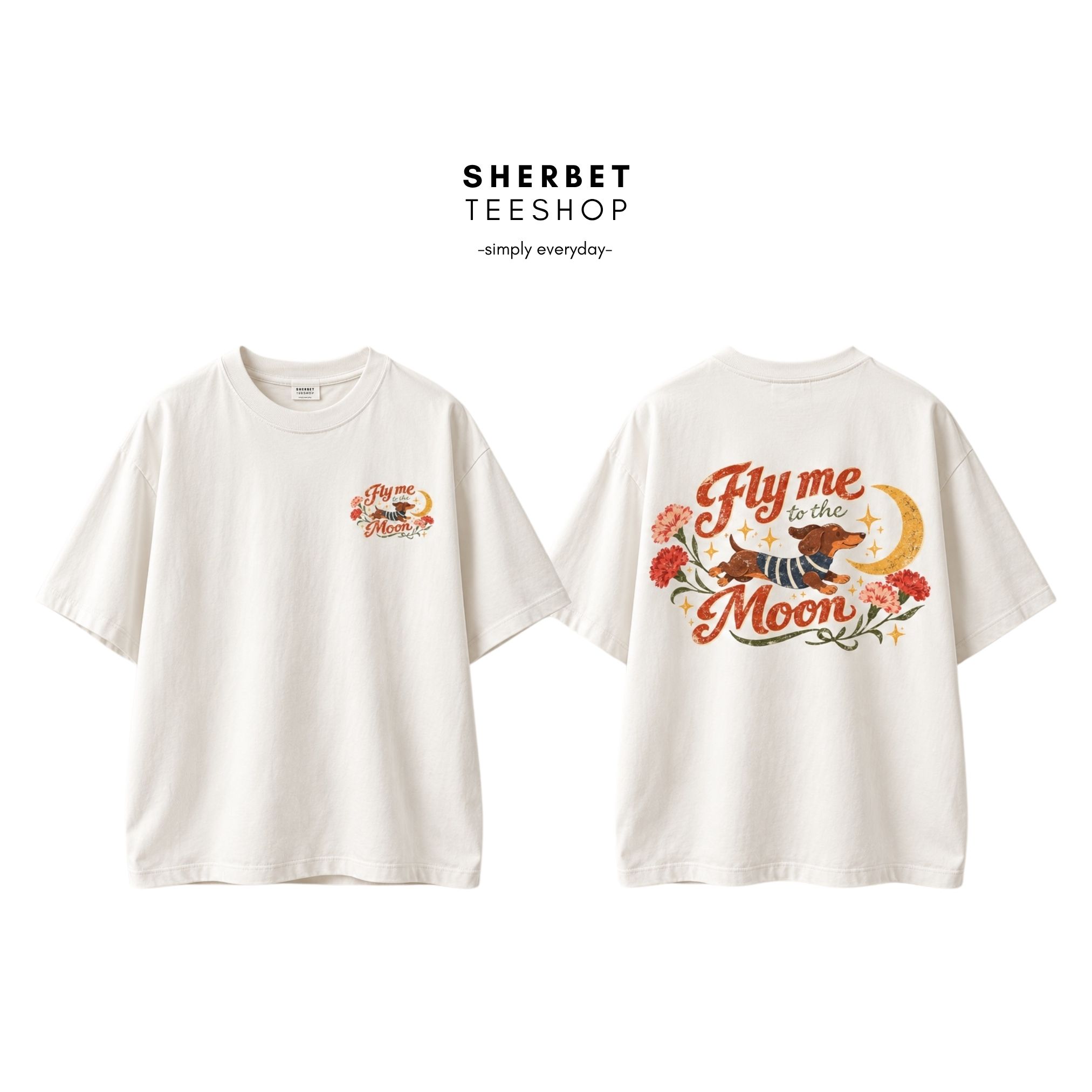 T-shirt Oversize : Fly dachshund to the moon  🌔🤎 - Image 1