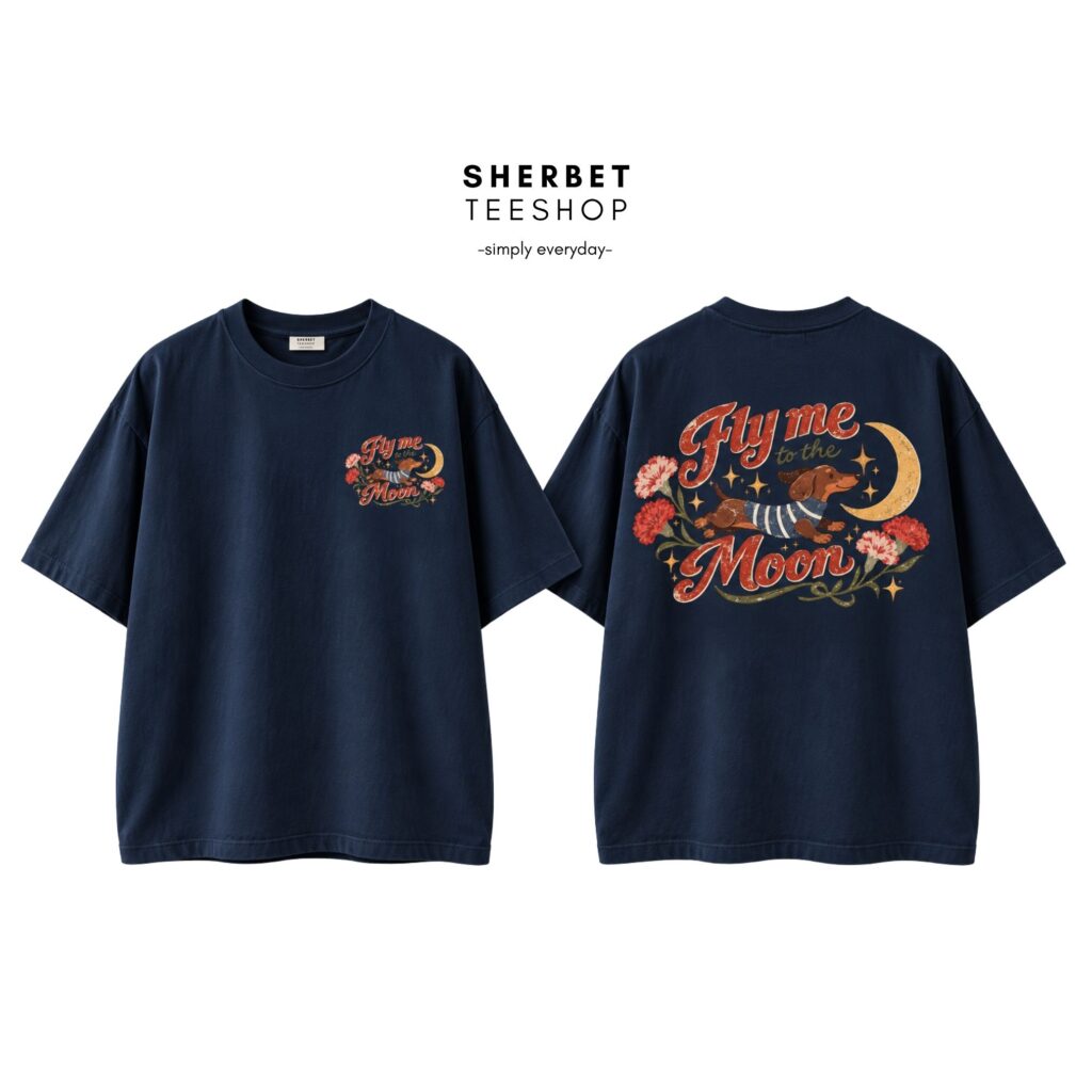 T-shirt Oversize : Fly dachshund to the moon 🌔🤎